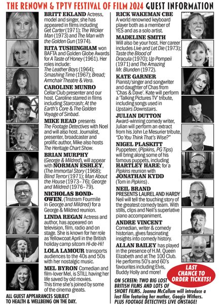 The Talking Pictures TV St Albans Festival of Film 2024 Guest Information