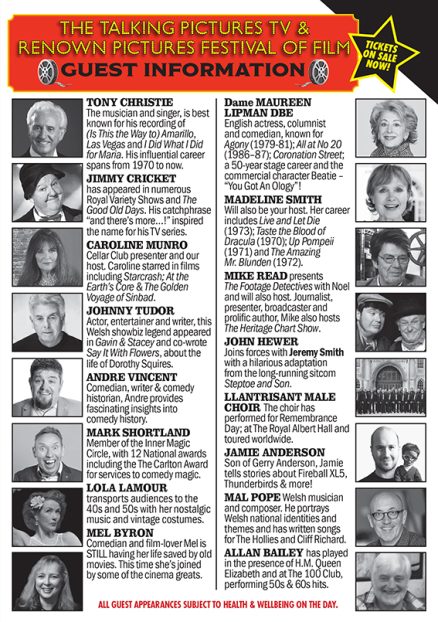 The Talking Pictures TV And Renown Pictures Festival Of Film Monmouth Saturday 2024 Guest Information