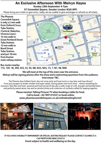 An Exclusive Afternoon With Melvyn Hayes Travel and Venue Information