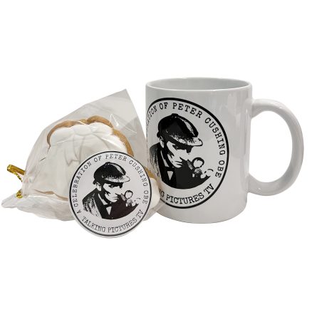 EXCLUSIVE Peter Cushing Sherlock Holmes biscuit, badge & mug deal - LIMITED AVAILABILITY!